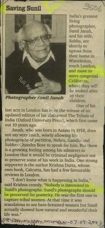 Saving Sunil. Mumbai: Mid Day, 07 September 2003 | Newspaper Clipping | Photography | 00856415