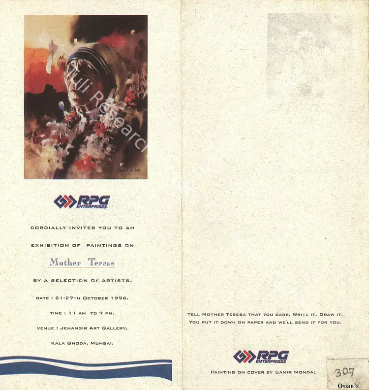 RPG Interprises (Organiser). An Exhibition of Paintings on Mother Teresa by a Selection of Artists. RPG Interprises, 1996 | Group Exhibition Invitation | FineArts | 00858859