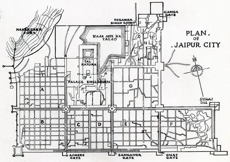 Unknown (Cartographer). Plan of Jaipur City. n.d. | Map, Marg, November 1949 | Scholarship | 00535942