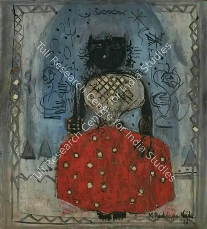 Naidu, Reddeppa (Artist). Goddess of Invincible. Oil on board with applied mirrorwork, 1956 | Painting  | 00867378