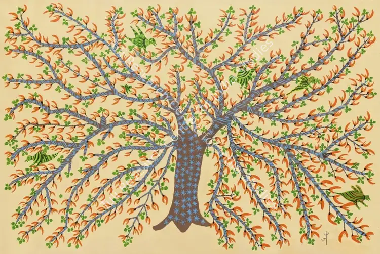 Baiga, Jodhaiya Bai (Artist). The Palash Tree. Acrylic on canvas, 2021 | Painting | EconomicsArt | 00872072