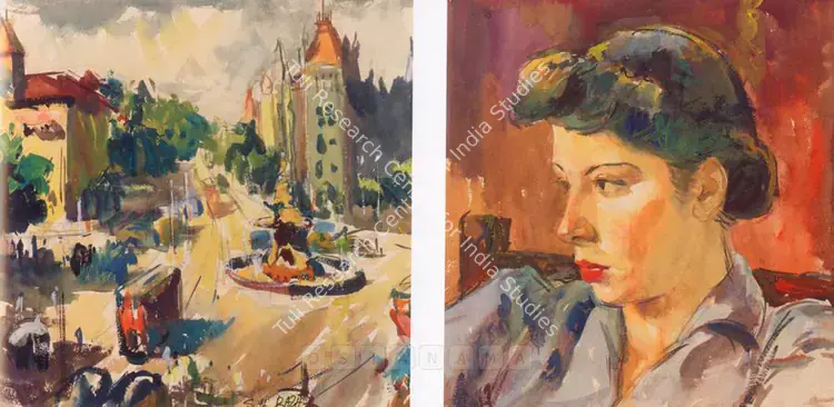 Raza, S.H. (Artist). Untitled (Flora Fountain; On Verso Portrait Of Mrs. Kathe Langhammer). Watercolour on paper, early 1940s | Painting | FineArts | 00755341