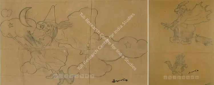 Husain, M.F. (Artist). Fantasy Series. Pencil, pen and ink on brown paper, 1941 | Drawing | FineArts | 00575745