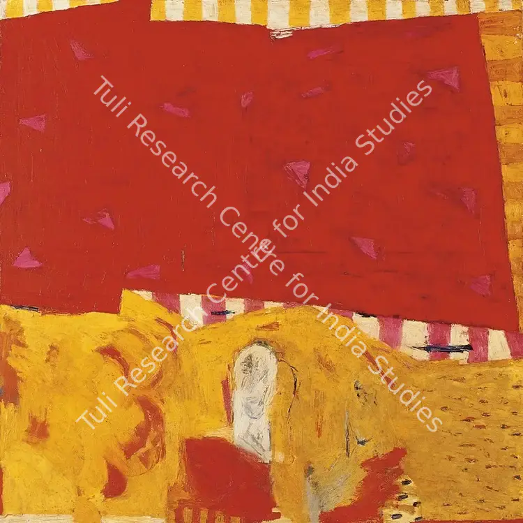 Singh, Anjum (Artist). Red Tablecloth with Pink Hearts. Oil on canvas, 1999 | Painting | FineArts | 00599852