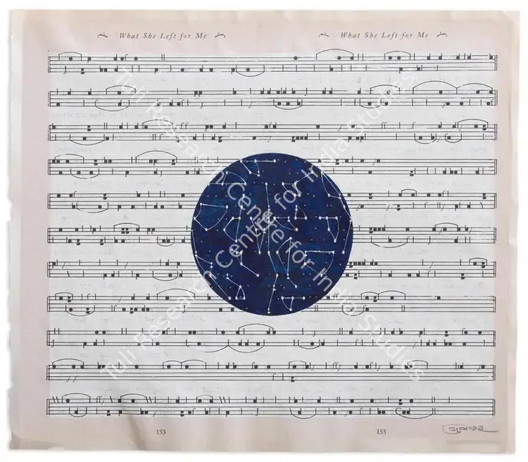 Maharjan, Youdhisthir (Artist). What she left for me. Ballpoint ink and acrylic on reclaimed book pages pasted on mount board, 2020 | Painting | FineArts | 00546412