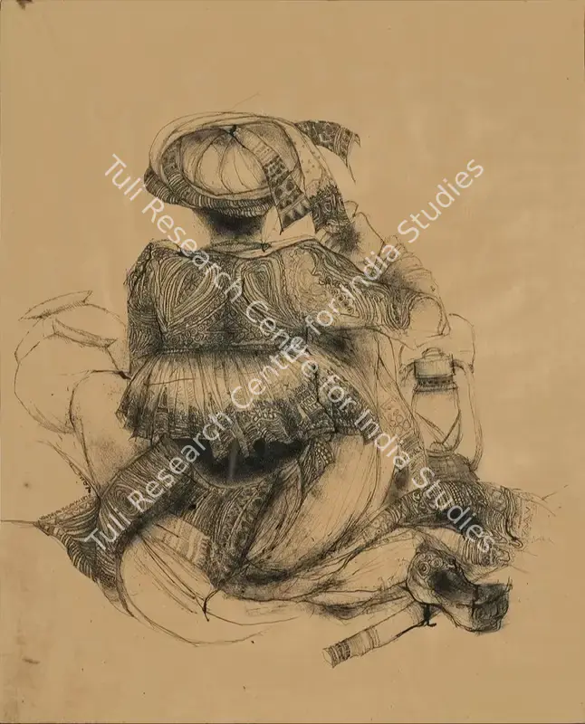 Solanki, Vrindavan (Artist). Untitled. Ink on paper laid on board, 1970 | Painting | FineArts | 00353777