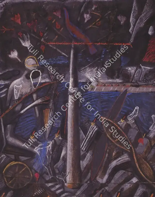 Douglas, C. (Artist). Untitled. Mixed media on paper pasted on cloth, circa 1990 | Painting | EconomicsArt | 00871139