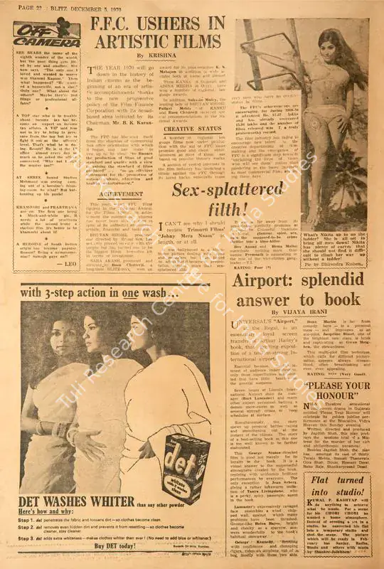 Sex-Splattered Filth !. In <i>Blitz - India's Greatest Weekly.</i> p. 22. Bombay: R.K. Karanjia, 05 December 1970 | Film Review | CinemaEducation | 00143234