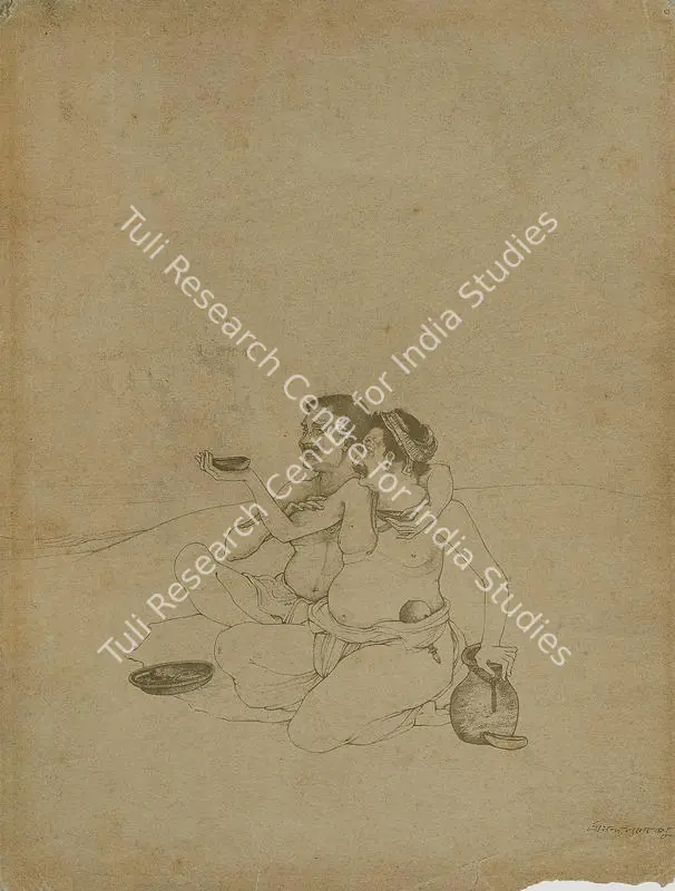 Bose, Nandalal (Artist). Jagai Madhai. Lithograph (After the drawing jagai madhai), the drawing was completed : exact dating for the lithograph is unknown, c.1906-1907 | Drawing | FineArts | 00595440