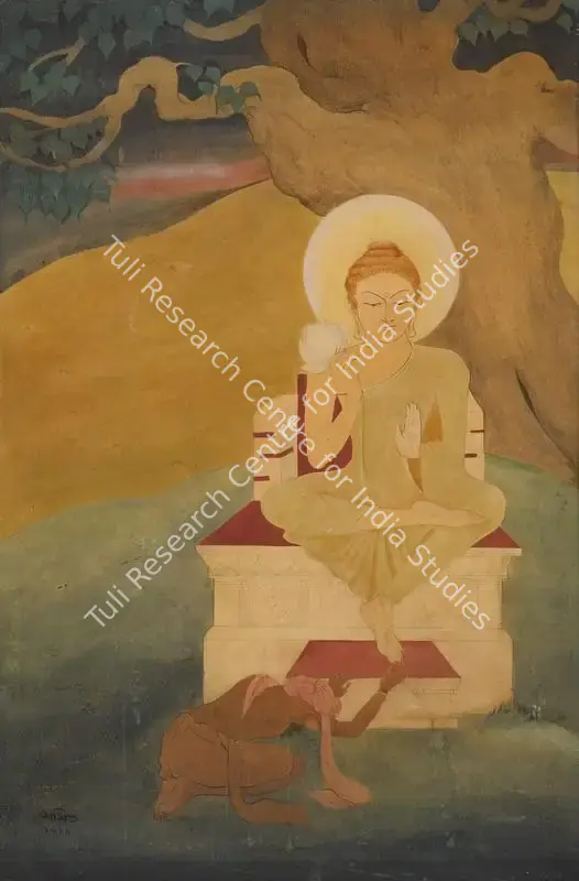 Haldar, A.K. (Artist). Untitled (Buddha). Pencil, ink and gouache on paper laid on cardboard, 1910 | Painting | FineArts | 00546109