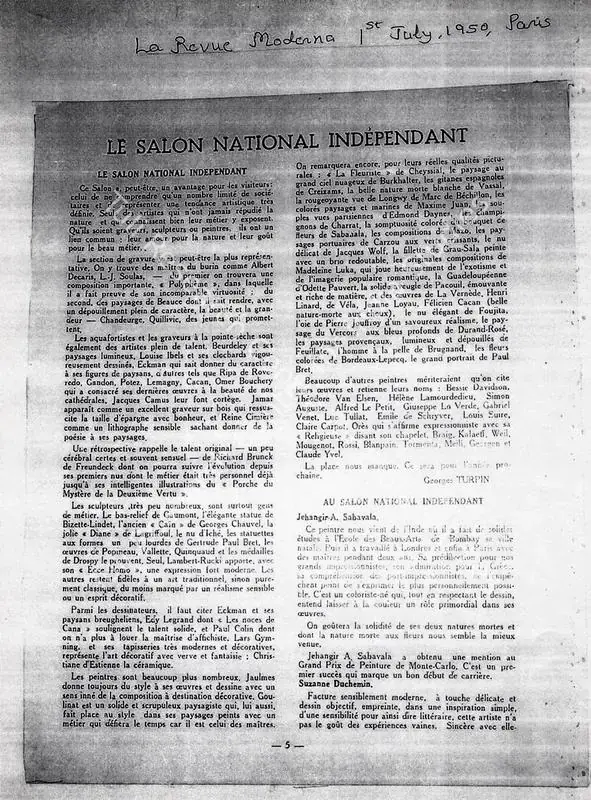 Sabavala, Jehangir (Writer). At the independent national show. Paris: Modern Review Office, 01 July 1950 | Newspaper Clipping | FineArts | 00728345