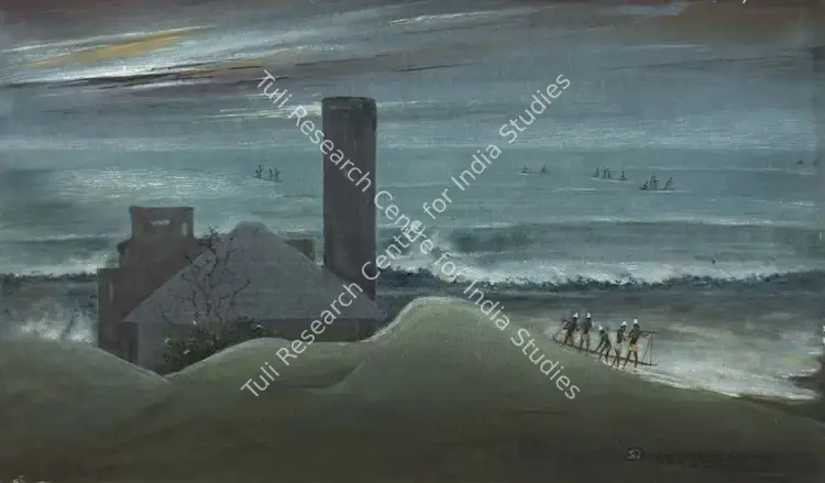 Das, Mrinal K. (Artist). Untitled (Labourers at Sea / Gopalpur). Wash on paper, n.d. | Painting | EconomicsArt | 00869229