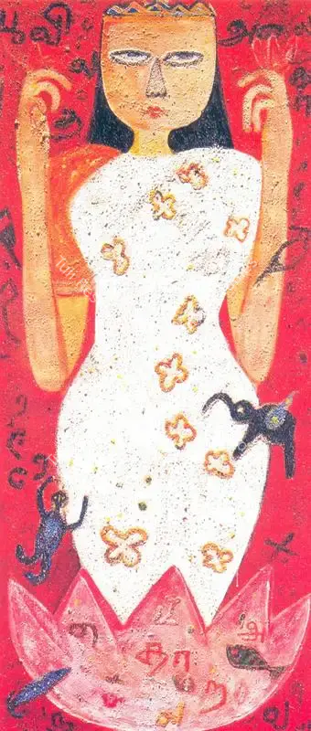 Muralidharan, K. (Artist). Lakshmi. Mixed media on canvas, 2001 | Painting | FineArts | 00372681