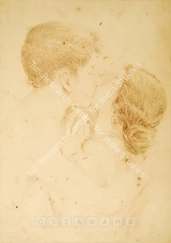 Mazumdar, Hemendranath (Artist). The Kiss. Conte on paper, 1926 | Drawing | FineArts | 00562786