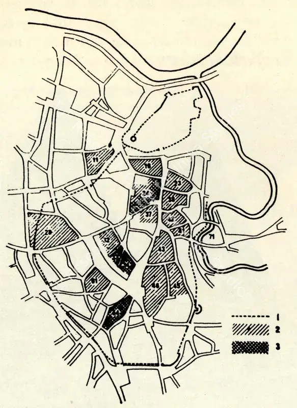 Unknown (Cartographer). Plan of the historicalcore of Vilnyus. n.d. | Map, Journal of Arts & Ideas, January-June 1987 | PopCulture | 00677377