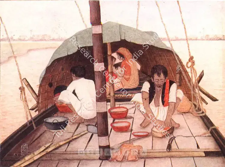 Gupta, Ajit (Artist). A Houseboat Family. Watercolour on paper, 1948 | Painting  | 00878222