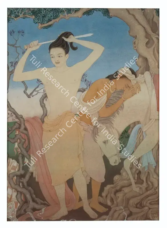 Mukherji, Rama (Artist). Untitled (The Great Renunciation). Watercolour on paper laid on card, n.d. | Painting  | 00867614