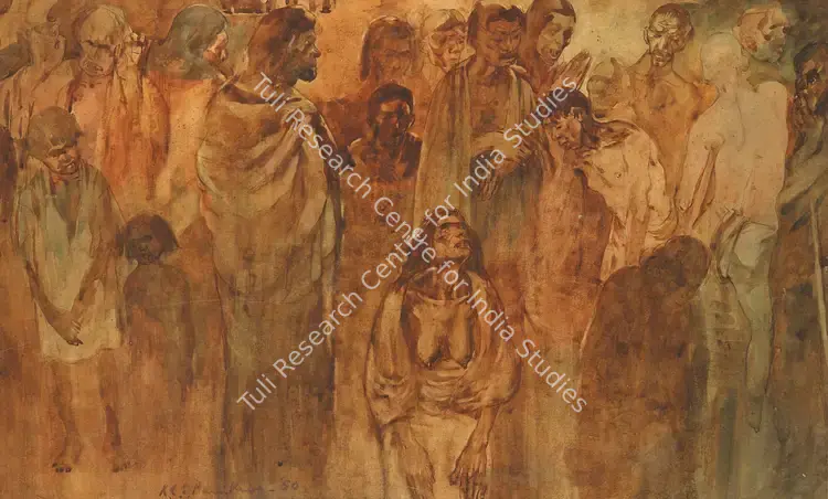 Paniker, K.C.S. (Artist). Pavement Dwellers - World War II. Watercolour and pencil on paper pasted on cardboard, 1950 | Painting | FineArts | 0023372