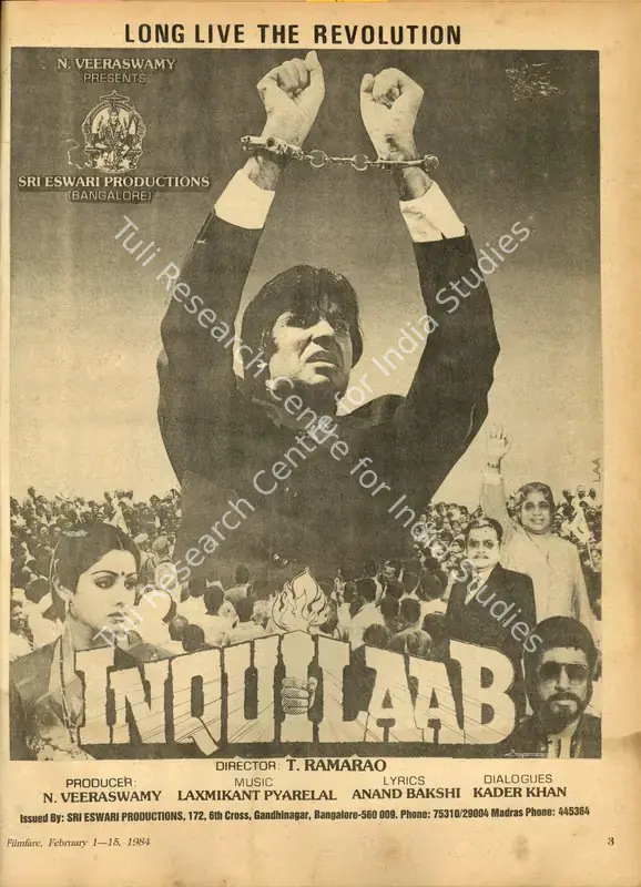 Veeraswamy, N. (Producer), Inquilab, 1984 | Advertisement, Filmfare, 01 February 1984 | CinemaEducation | 00791635
