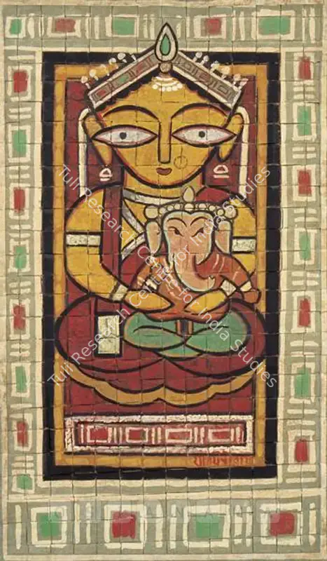 Studio of Jamini Roy (Artist). Devi. Tempera on woven cardboard strips, late 1950s | Painting | FineArts | 00597898