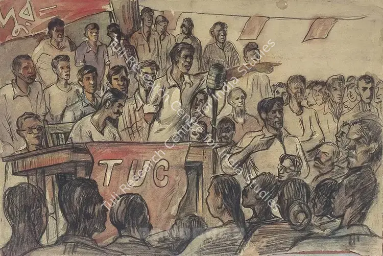 Choudhury, Bijon (Artist). Tuc Rally In Calcutta. Mixed media on paper, c.1946 | Painting | FineArts | 00375381