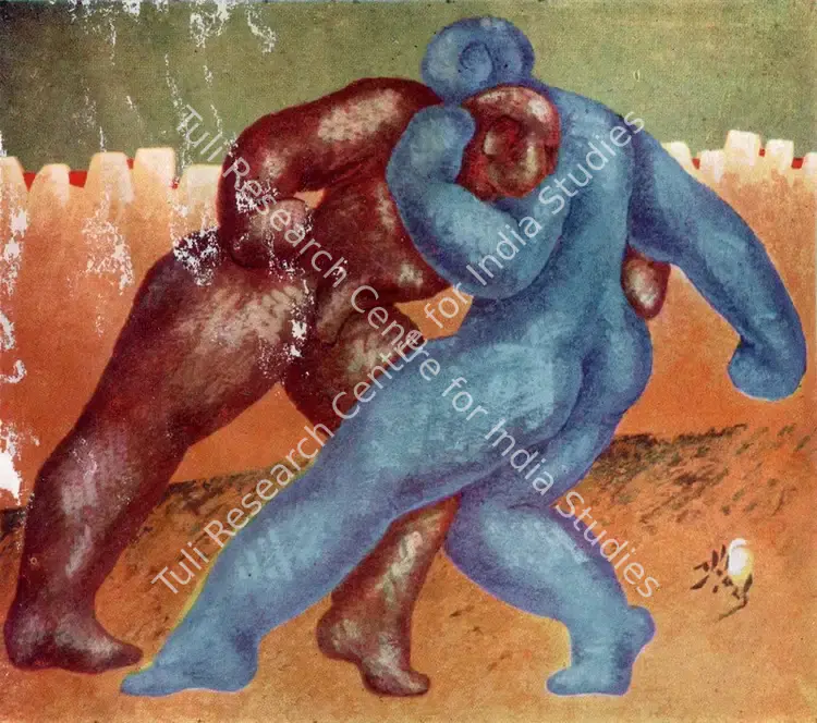 Pal, Pran (Artist). The Wrestler. n.d. | Marg, October 1953 | Painting | FineArts | 00674732