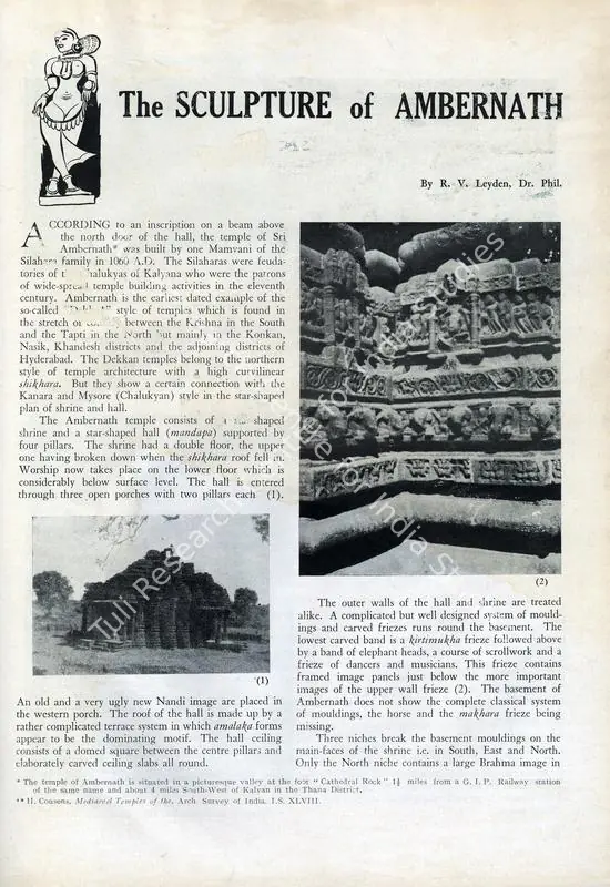 Leyden, R. Von (Essayist). The Sculpture of Ambernath. In <i>Marg.</i> 1(1), pp. 58-67. Bombay: Modern Architectural Research Group, October 1946 | Essay | FineArts | 00668739