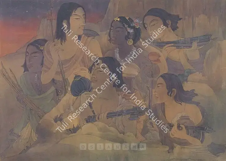 Vijaiwargiya, Ramgopal (Artist). Draupadi And The Five Pandavas. Wash on paper, c.1940 | Painting  | 00881745