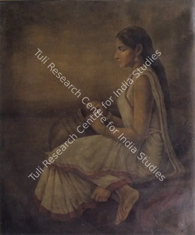 Law, Bhavani Charan (Artist). Seated Young Women With A Water Pot. Oil on canvas, n.d. | Painting | FineArts | 00756107