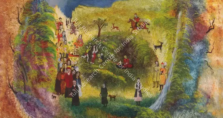 Sohail, Tasadduq (Artist). A Crowd Approching A Hermit. Oil on canvas, n.d. | Painting | FineArts | 00577077