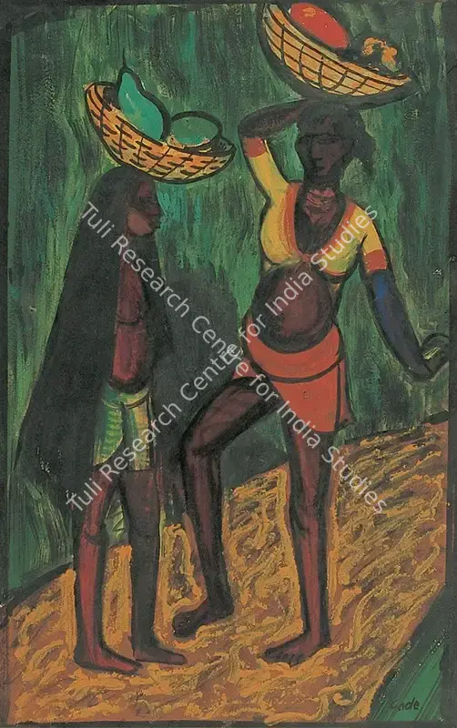 Gade, H.A. (Artist). Girls from Matheran - Hill Station. Watercolour on paper, 1948 | Painting | FineArts | 00373142