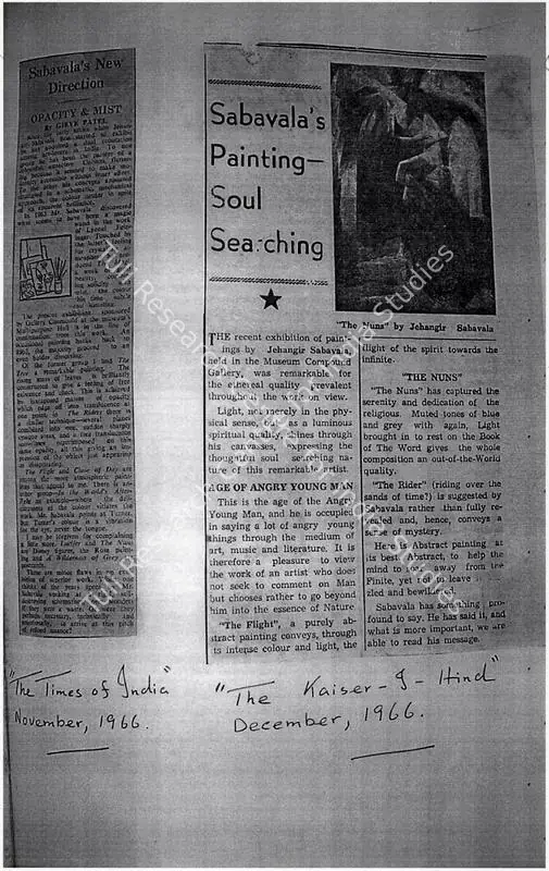 Patel, Gieve (Writer). Sabavala's new direction - opacity and mist. Bombay: The Times of India, November 1966 | Newspaper Clipping | FineArts | 00728447