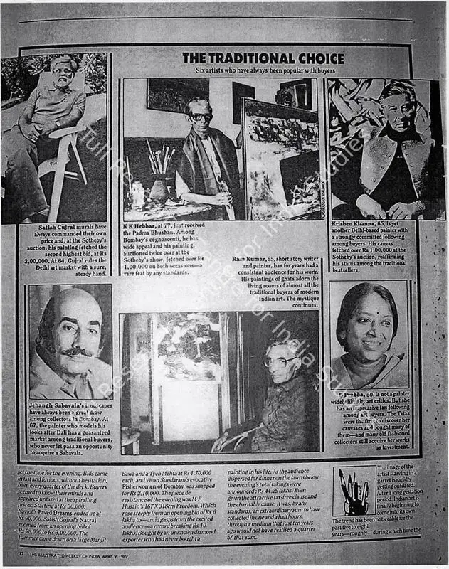 The Traditional choice - Six artists who have always been popular with buyers. The Times of India, 09 April 1989 | Newspaper Clipping | FineArts | 00728523