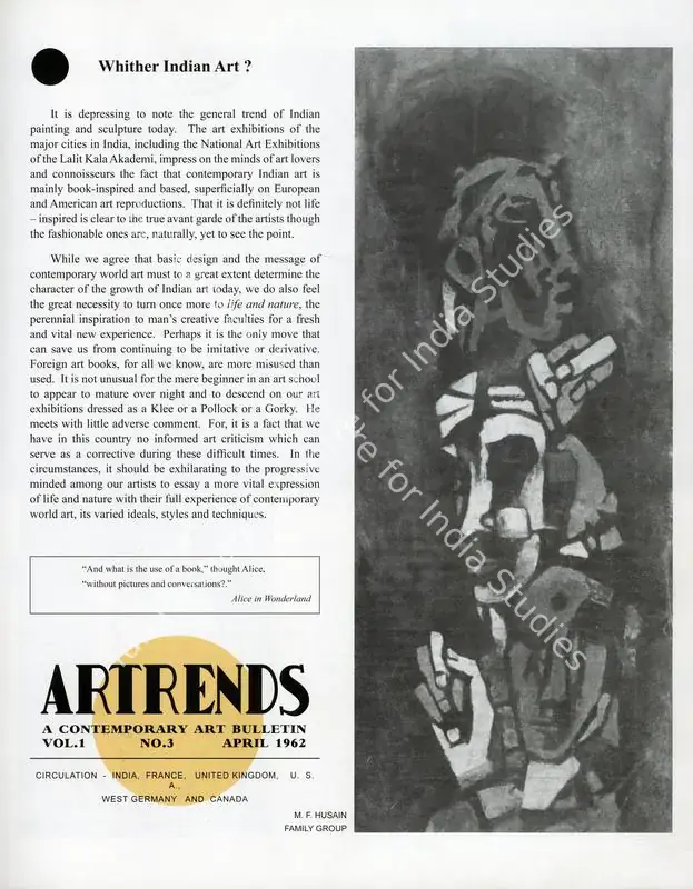 Janakiram, P.V. (Editor). Artrends - A Contemporary Art Bulletin. 1(3). Madras: Progressive Painters, April 1962 | Bulletin | FineArts | 00842083