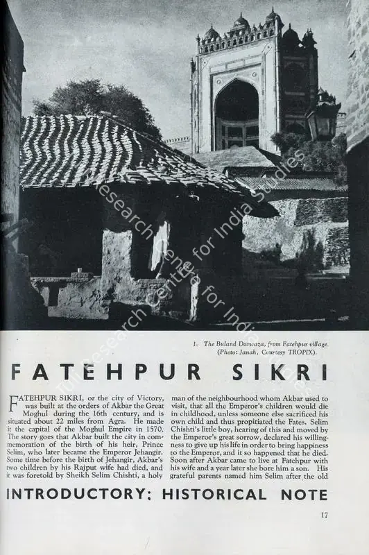 Fatehpur Sikri - Introductory- Historical Note. In <i>Marg.</i> 2(3), pp. 16-19. Bombay: Modern Architectural Research Group, July 1948 | Essay | ArcHeritage | 00668759
