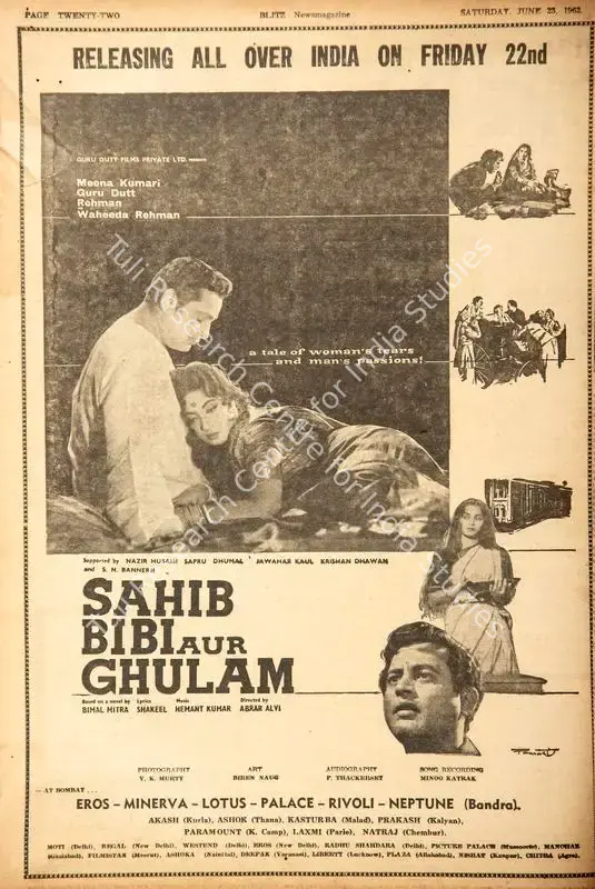 Sahib Bibi aur Ghulam . In <i>Blitz - Hindi Sanskaran.</i> p. 22. Bombay: Homi D. Mistry, 23 June 1962 | Film Review | CinemaEducation | 00142678