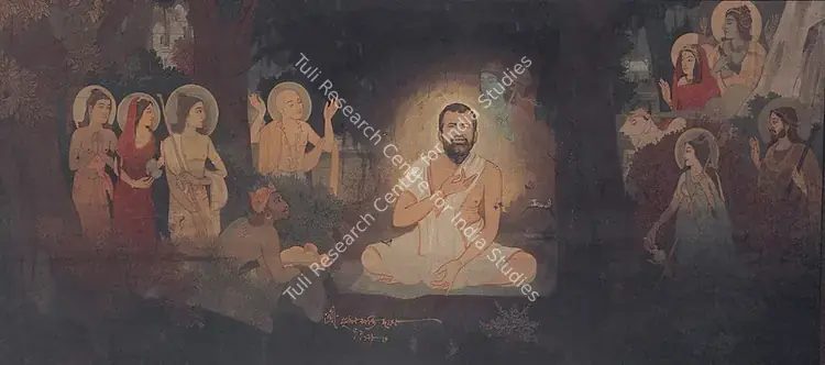 Das, Mrinal K. (Artist). Ramakrishna Paramahansa Receiving Blessings From The Gods. Tempera on board, 1986 | Painting  | 00879849