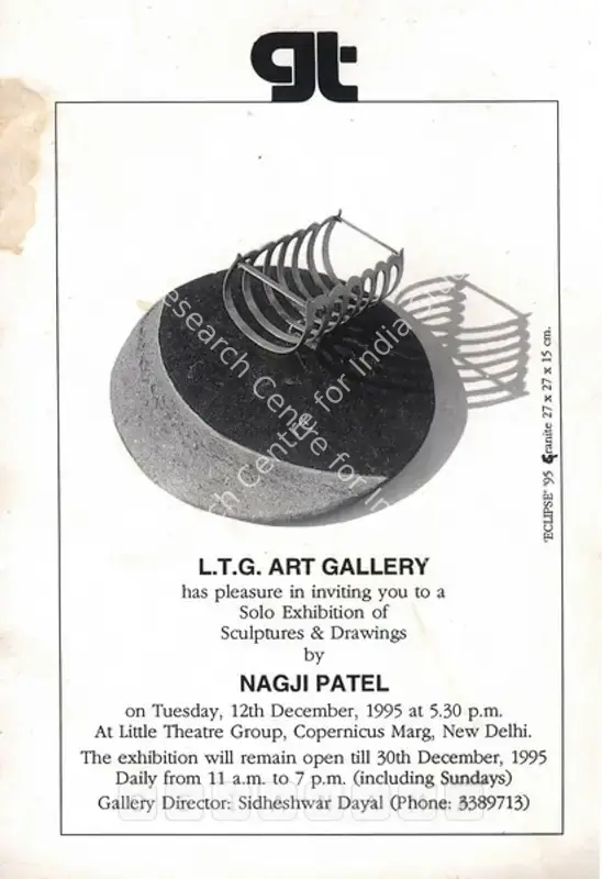 Patel, Nagji (Artist). Sculptures & Drawings by Nagji Patel. New Delhi: L.T.G. Art Gallery, 1995 | Solo Exhibition Invitation | FineArts | 00859458