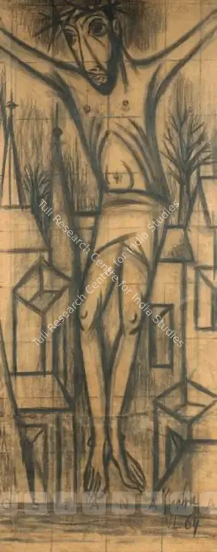 Raiba, A.A. (Artist). Christ. Charcoal and pencil on brown paper, 1964 | Drawing | FineArts | 00576583