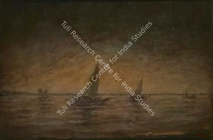 Ash, Gobardhan (Artist). River Life in Bengal. Oil on wood, 1967 | Painting | FineArts | 00336912