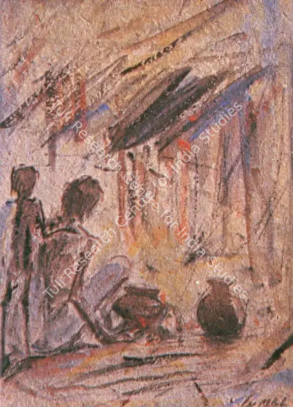 Ash, Gobardhan (Artist). Food, Where is Food?. Pastel on card, 1944 | Painting  | 00877794