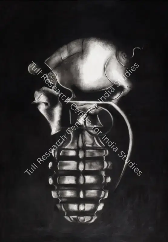 Madhusudhanan, K.M. (Artist). Fighting Against Electric Bulbs. Charcoal on paper, n.d. | Painting  | 00868495