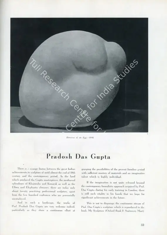 A., M.R. (Essayist). Pradosh Das Gupta. In <i>Marg.</i> 10(1), pp. 33-36. Bombay: Marg, December 1956 | Essay | FineArts | 00668845