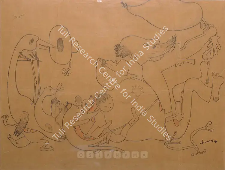 Husain, M.F. (Artist). Untitled. Graphite and coloured pencil on brown paper, 1941 | Graphic Art | FineArts | 00576864