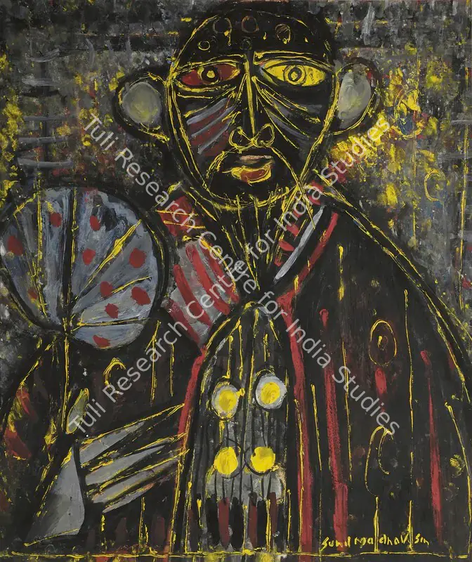 Sen, Sunil Madhav (Artist). A Man With A Fan. Gouache on paper on board, early 1950s | Painting | FineArts | 00575168