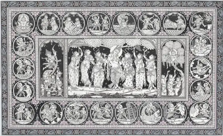 Das, Pranab Narayan (Artist). Untitled (Rechristened Krishna and the Gopis). Natural pigments on handmade patta (paper), framed, n.d. | Painting | FineArts | 00604149