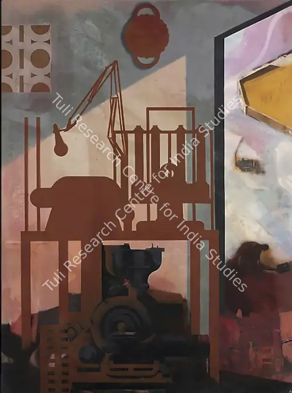 Sharma, Nataraj (Artist). Machine Shop. Mixed media on canvas, 1994-96 | Painting | EconomicsArt | 00871156