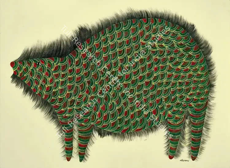 Tekam, Narmada (Artist). Sloth Bear. Acrylic on canvas, 2016 | Painting | FineArts | 00356681