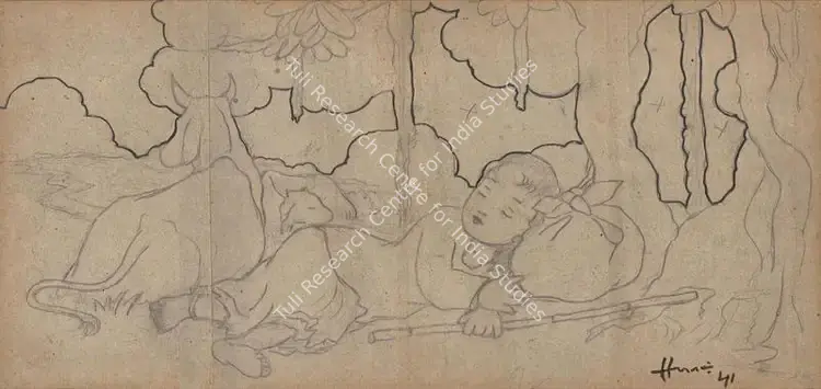 Husain, M.F. (Artist). Untitled. Pencil and ink on paper, 1941 | Drawing | FineArts | 00333447