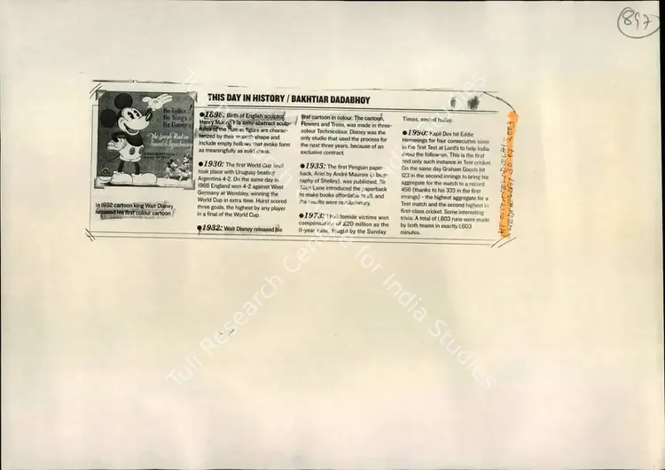 This Day in History/ Bhakhtiar Dadabhoy. New Delhi: Hindustan Times, 30 July 2003 | Newspaper Clipping | FineArts | 00849930